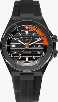 Herbelin Cap Camarat Diver automatico (42mm) quadrante nero / cinturino in gomma FKM nero 1745N14CA