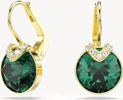 Swarovski Bella V Drop Earrings, Round Cut, Green, Gold-tone Plated 5735389
