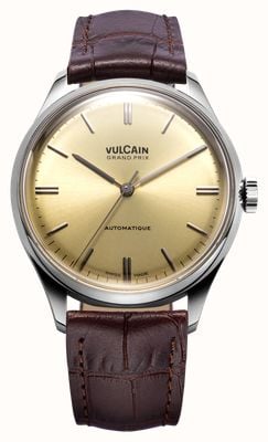 Vulcain Grand Prix Automatic (39mm) Champagne Sunray Dial / Brown Calf Leather Strap Watch 670171A70.BAN228