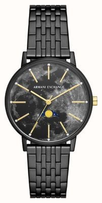 Armani Exchange Mujer | esfera de fase lunar negra | pulsera de acero inoxidable negro AX5587