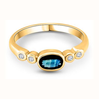 Perfection Diamond 9ct Yellow Gold Diamond .04ct Oval London Blue Topaz Ring / SIZE O CCE**