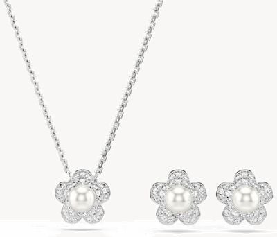 Swarovski x Ariana Grande Flower Round-Cut Rhodium-Plated Necklace & Stud Earrings Gift-Set 5749180