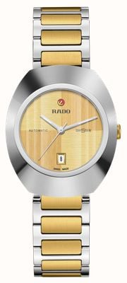 RADO Diastar origineel automatisch uurwerk (30 mm) goudkleurige wijzerplaat met geborstelde afwerking / tweekleurige roestvrijstalen armband R12170253