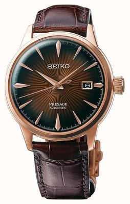 Seiko Presage Cocktail Automatic Rose Gold Case Brown Leather SRPB46J1