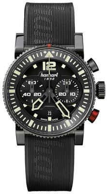 Hanhart Primus Pilot Automatik-Chronograph (44 mm) schwarzes Zifferblatt / schwarzes Kautschukarmband - m 740.510-1020