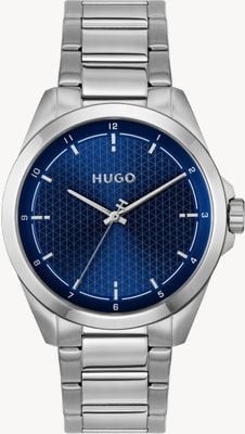 HUGO Montre Seam à quartz trois aiguilles (42,5 mm), cadran bleu et bracelet en acier inoxydable 1530451