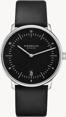 STERNGLAS Kwarcowy zegarek Naos (38 mm) z czarną tarczą w kolorze fortepianowym / wysokiej jakości czarny pasek skórzany S01-NA53-PR07
