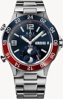 Ball Watch Company Roadmaster Marine GMT Mondphase (42 mm), blaues Zifferblatt / Titan- und Edelstahlarmband DG3220A-S1CJ-BE