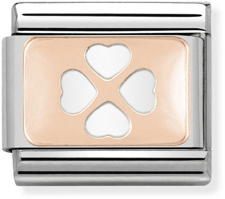 Nomination Classic PLATES In Stainless Steel With 9k Rose Gold CUSTOM Four Leaf Clover Charm 430101/10
