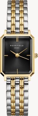 Rosefield Octagon XS (19.5mm) Black Dial / Two-Tone Stainless Steel Bracelet OBDSG-O88