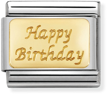 Nomination Classic ENGRAVED SIGNS In Stainless Steel With 18k Gold CUSTOM Happy Birthday (engraved) Charm 030121/09