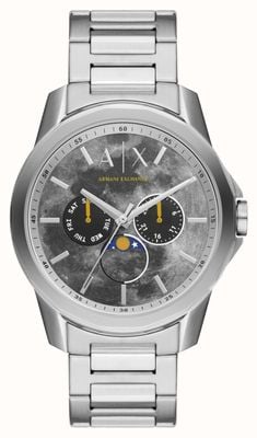 Armani Exchange Hommes | cadran gris | phase de lune | bracelet en acier inoxydable AX1736