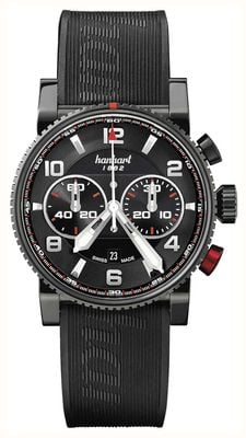 Hanhart Cronógrafo automático Primus Racer (44 mm) mostrador preto / pulseira de borracha preta - tamanho M 741.510-1020