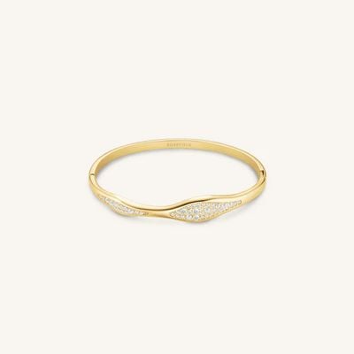 Rosefield Jewellery Bracelet rigide or avec pierres blanches pavées en vagues JBPWG-J1235