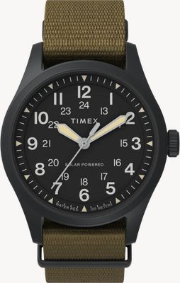 Timex エクスペディション フィールドポスト ソーラー (36mm) ブラックダイヤル / タン リサイクルファブリックストラップ TW2V00400