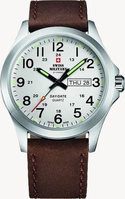 Swiss Military by Chrono Relógio masculino com data (42 mm), mostrador branco / pulseira de couro marrom SMP36040.16