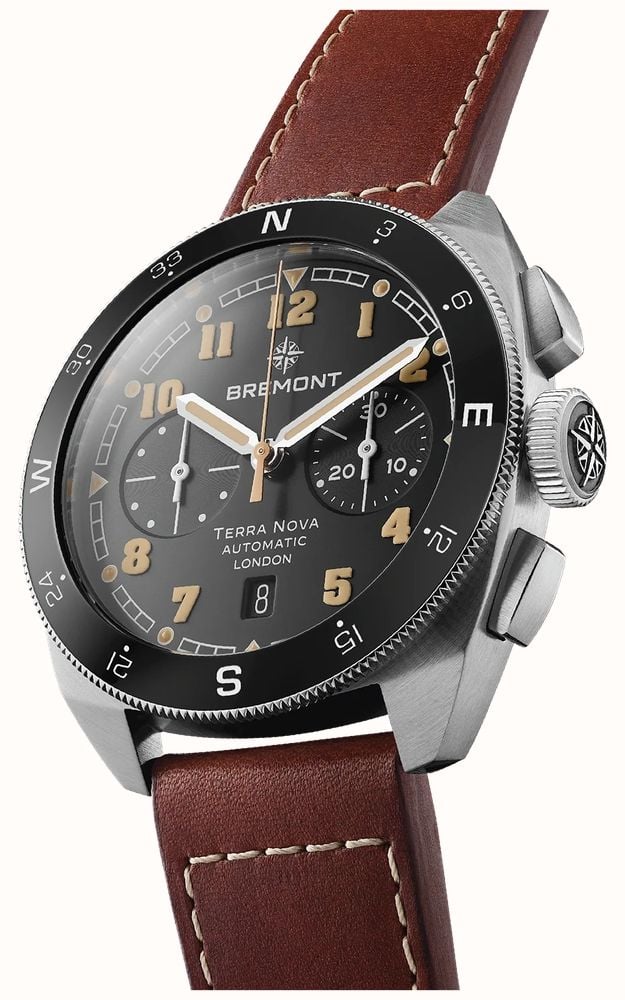 Bremont Terra Nova Chronograph Automatic (42.5mm) Black Anthracite Metal Dial / Brown Leather Strap TN42-CHR-SS-BK-L-S - vista alternativa 3