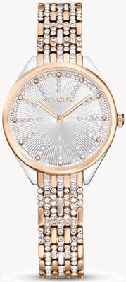 Swarovski Attraktives Damenarmband (30 mm) mit silbernem Zifferblatt und zweifarbigem Edelstahlarmband mit Kristallen 5649987