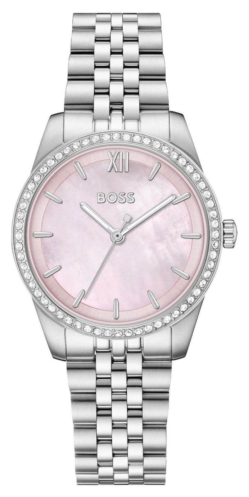 Boss Graceful Stainless Steel Pink Dial Watch in Silver