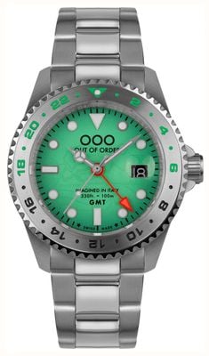 Out Of Order GMT Venezia (44 mm) grünes Zifferblatt / Armband aus ultragebürstetem Edelstahl OOO.001-19.VE.SS