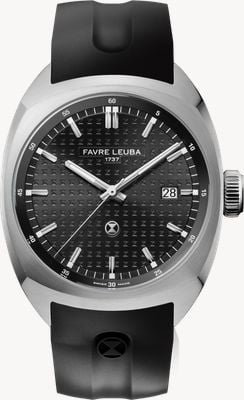 Favre Leuba Chief Date automatico (40 mm) quadrante con motivo monogramma nero / cinturino in gomma nera 00.20102.102.01.301