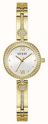 Guess Bracelet pour femme avec cadran blanc et bracelet en acier inoxydable doré (27 mm) GW0655L2