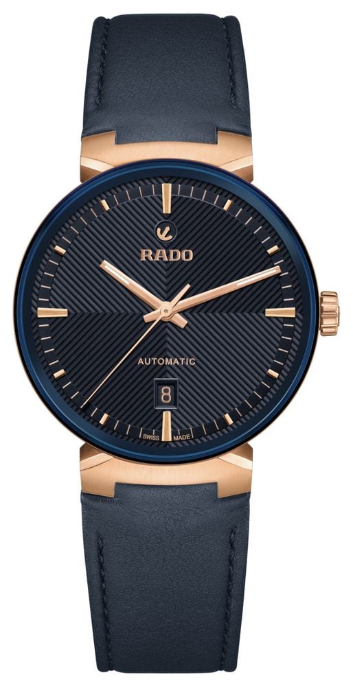 RADO Florence Automatic 39mm Embossed Blue Dial Blue Leather Strap R48905205 James Moore Co. Jewellers of Distinction Since 1997 in Kenilworth Warwickshire