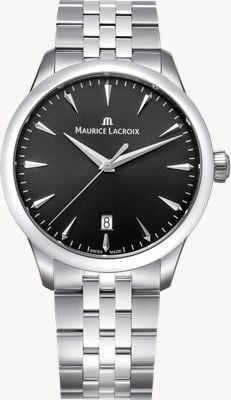Maurice Lacroix 1975 quartz (39 mm) zwarte zongeborstelde wijzerplaat / roestvrijstalen band 751007-SS002-330-1