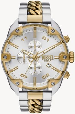 Diesel スパイク (49mm) シルバー ダイヤル / ツートンカラーのステンレススチール ブレスレット DZ4629