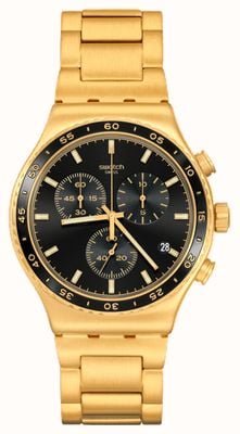 Swatch Dans le cadran noir (43 mm) / bracelet en acier inoxydable doré YVG418G