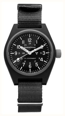 Marathon GPM, schwarzes Allzweck-Mechanismus-Uhrwerk der US-Regierung (34 mm), schwarzes Zifferblatt/schwarzes Armband aus ballistischem Nylon WW194003BK-0001