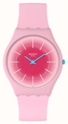 Swatch Promiennie różowa (34 mm) różowa tarcza i różowy silikonowy pasek SS08P110
