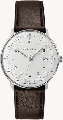 Junghans Men's Max Bill Quartz White Dial Brown Leather Watch 41/4461.02