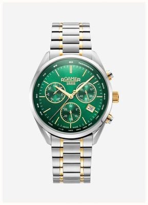 Roamer Reloj pro crono para hombre (42 mm) con esfera verde y brazalete de acero inoxidable de dos tonos 993819 47 75 20