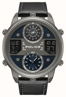 Police Dasher digi multifonction (50mm) cadran hybride noir et gris / bracelet cuir noir PEWJD9003603