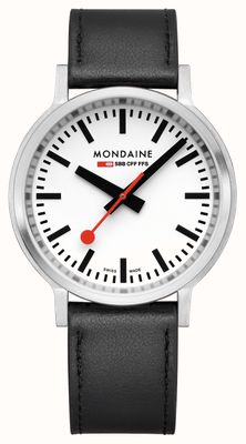 Mondaine Stop2go（41mm）经典白色表盘/黑色素食葡萄皮革 MST.4101B.LBV.2SE