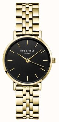 Rosefield Kleine Ausführung (26 mm) schwarzes Zifferblatt / vergoldetes Edelstahlarmband 26BSG-268