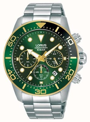 Lorus Chronographe 100m (43mm) cadran soleillé vert foncé / acier inoxydable RT340JX9