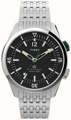 Timex Mergulhador Waterbury (41 mm) mostrador preto / pulseira de aço inoxidável TW2V49700