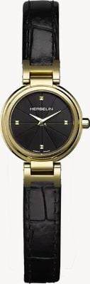 Herbelin Lady h quartz (22 mm) quadrante nero sunray / cinturino in pelle nera 17312P1N14