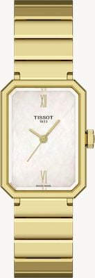 Tissot Montre à quartz SRV (21,8 mm), cadran en nacre, bracelet en acier inoxydable plaqué or PVD T1601103311300
