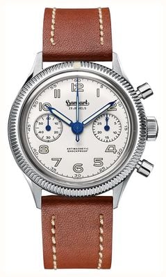 Hanhart 417 es moby dick (39mm) biała tarcza / jasnobrązowy pasek skórzany - m H701.202-8210