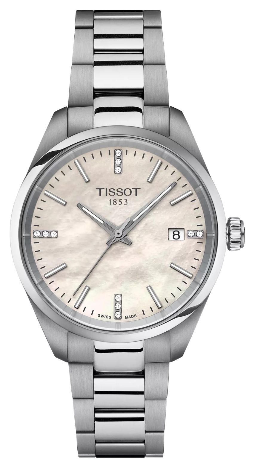 Tissot Pr 100 (34 mm) cadran en nacre blanche / bracelet en montre
