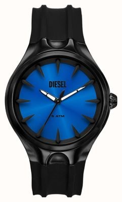 Diesel Gestroomlijnde herenhorloge (44 mm) met blauwe wijzerplaat en zwarte siliconen band DZ2203