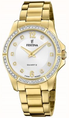 Festina 女士镀金手表 w/cz 套装和钢手链 F20596/1
