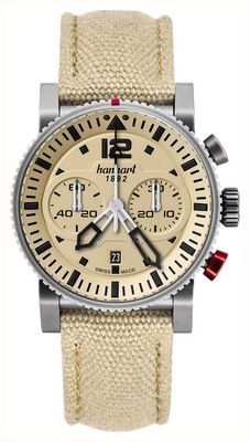 Hanhart Primus desert pilot cronografo automatico (44 mm) quadrante sabbia / cinturino in tessuto sabbia - m 740.250-3720