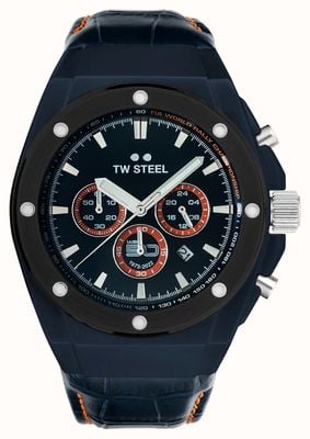 TW Steel Chronograf mistrzostw świata w rajdach ceo tech (44 mm), niebieska tarcza i niebieski skórzany pasek CE4110