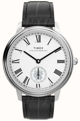 Timex Montre Waterbury Metropolitan Sub-Second (39 mm), cadran blanc / bracelet en cuir noir TW2Y23100