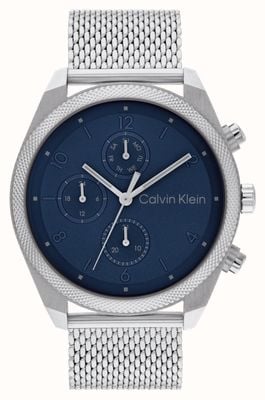 Calvin Klein Impact heren (44 mm) blauwe wijzerplaat / stalen mesh-armband 25200360
