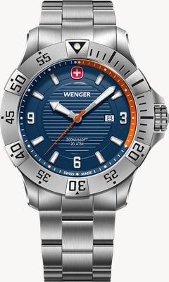Wenger Seaforce Quarz (43 mm), blaues Zifferblatt / Edelstahlarmband 01.0641.141